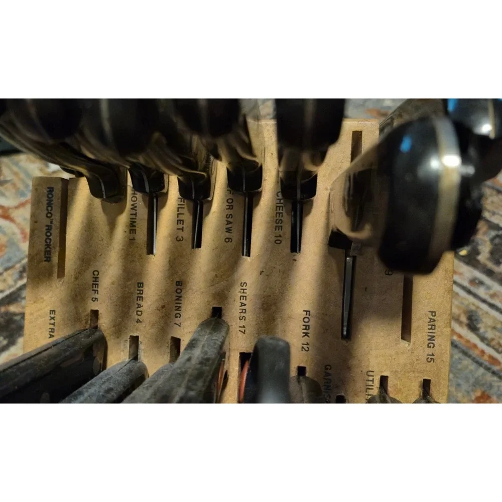 Ronco Six Star Plus Cutlery 30 Piece Knife Set with Wood Block Black Handles